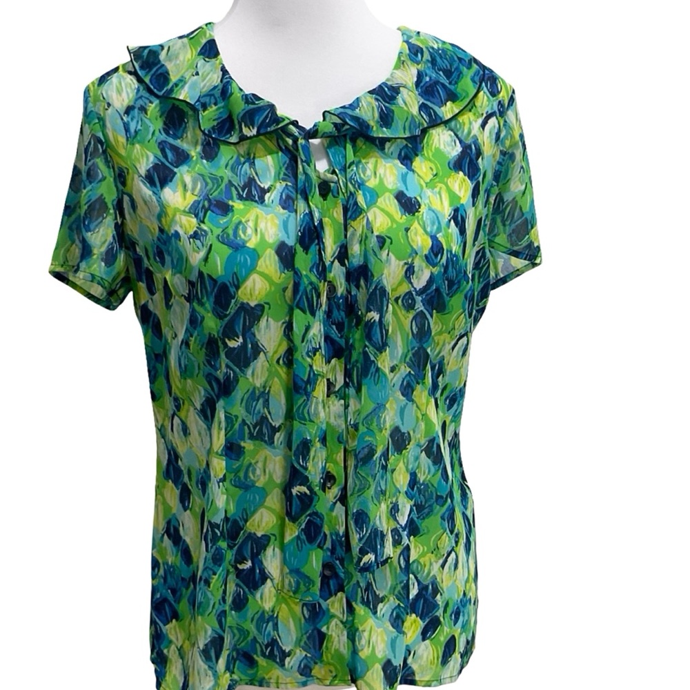 Sag Harbor Blue and Green Ruffle Blouse Size S New with Tags